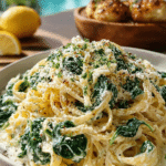Creamy lemon ricotta pasta with spinach served in a bowl with parmesan and lemon zest