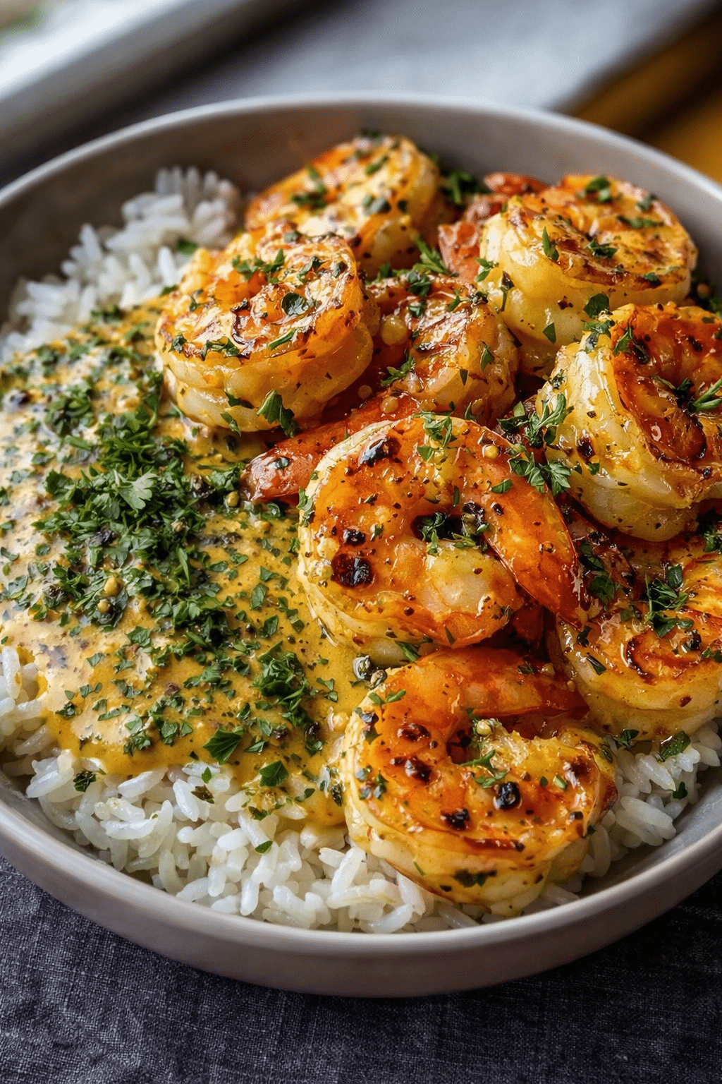 Creamy Herb Rice Shrimp Bowl – Easy & Delicious