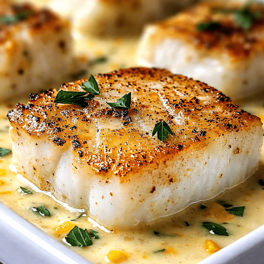 Baked cod coconut lemon recipe served with creamy sauce and fresh herbs