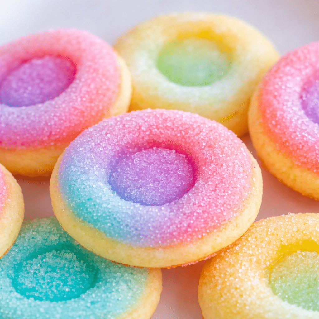 Close-up of soft strawberry Jello Sugar Cookies with crackled tops