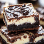 Sliced Irresistible Cheesecake Brownies showing rich cheesecake marbling