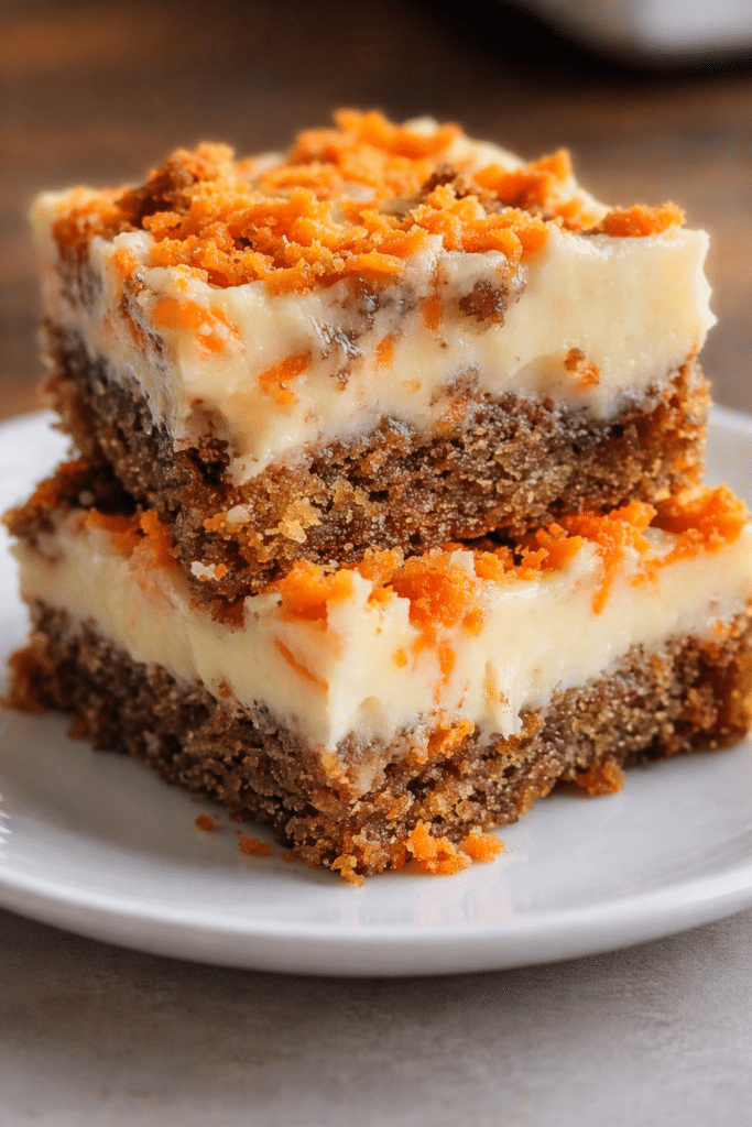 Easy Carrot Cake Cream Cheese Bars with creamy swirl topping sliced into squares
