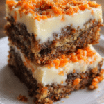 Homemade Easy Carrot Cake Cream Cheese Bars with soft carrot cake and cream cheese layer