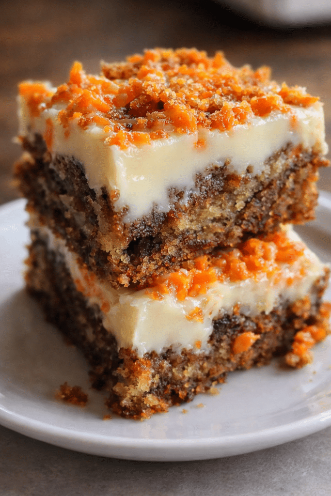 Homemade Easy Carrot Cake Cream Cheese Bars with soft carrot cake and cream cheese layer