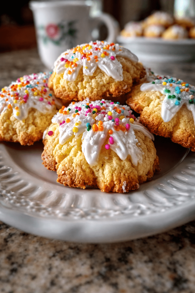 Italian Easter Cookies with colorful sprinkles on a baking tray