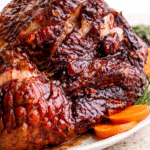 Slow cooker ham with brown sugar glaze cooked until juicy and tender