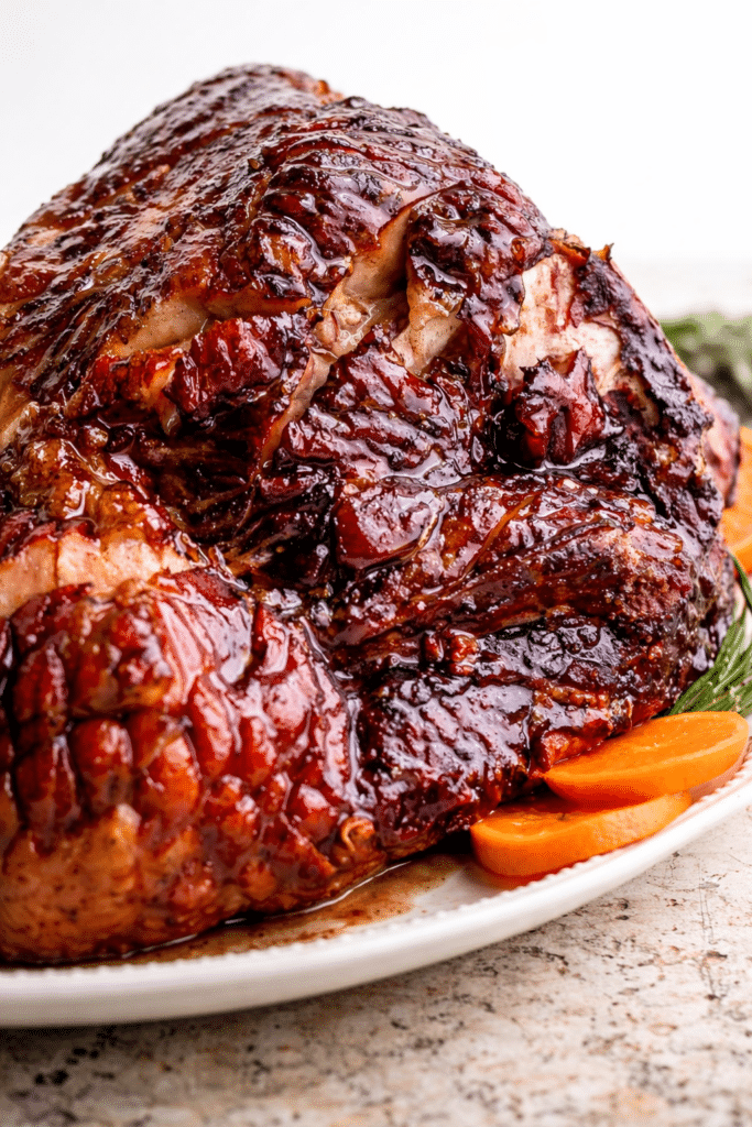 Slow cooker ham with brown sugar glaze cooked until juicy and tender