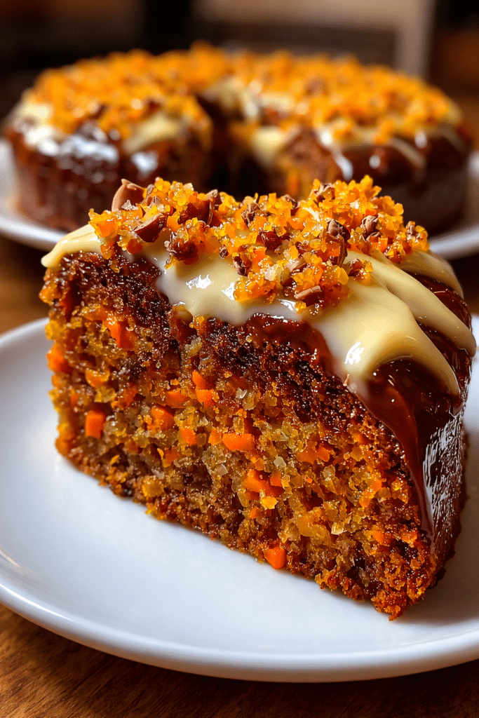 Brazilian carrot cake with smooth chocolate glaze on top