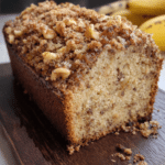 Homemade moist banana bread with buttery streusel crumb topping