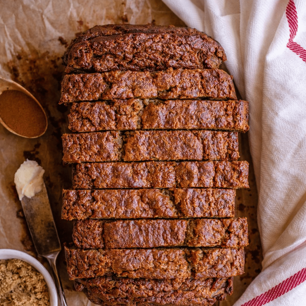 Best banana bread loaf sliced on wooden board showing moist texture