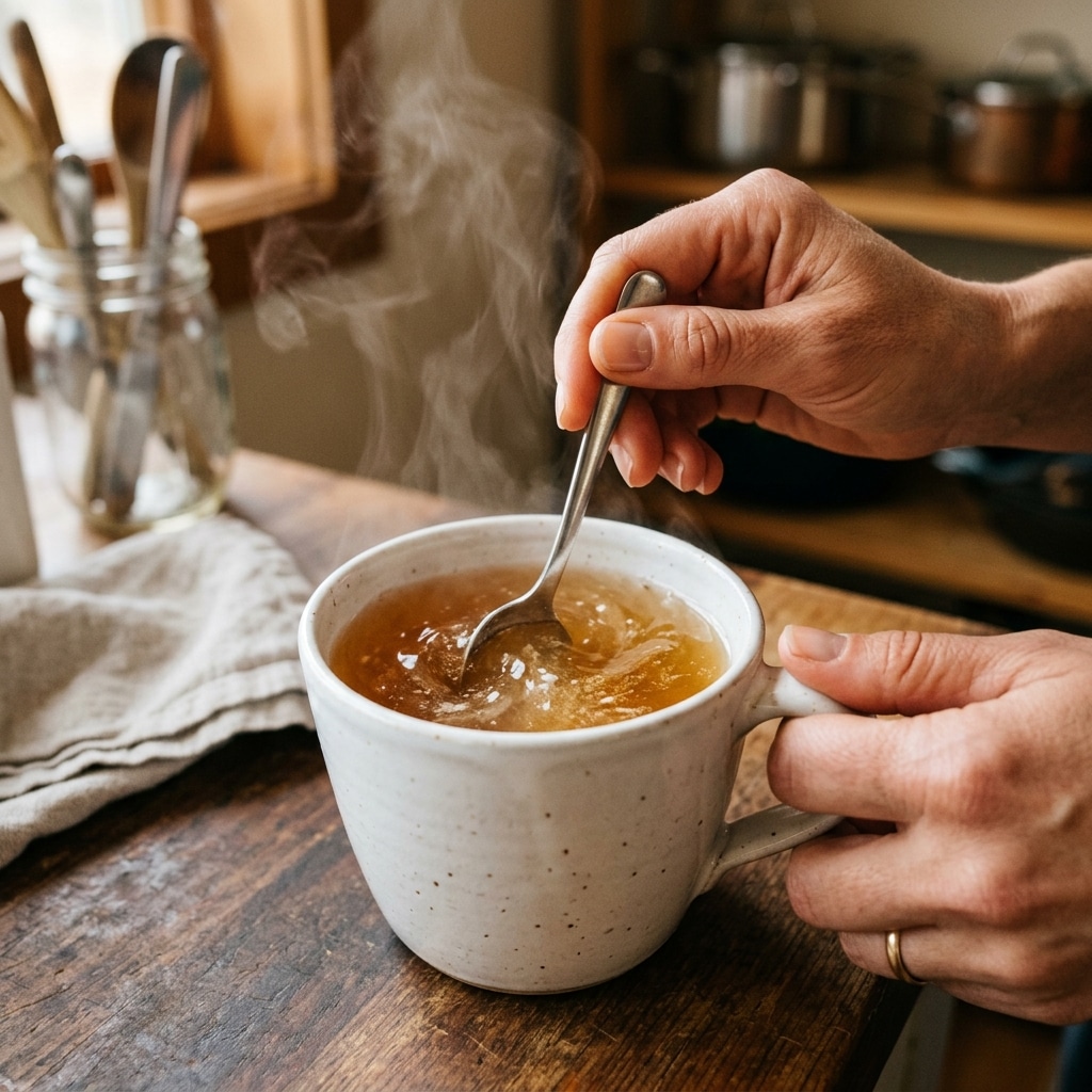 stirring gelatin into warm water for weight loss drink
