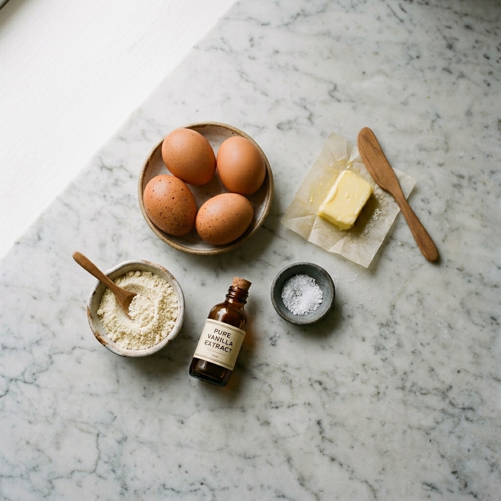 ingredients for low carb crepes including eggs cream cheese and almond flour